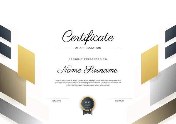 Certificado Preto Marrom Elegante Moderno Modelo Realização Com Crachá Ouro — Vetor de Stock