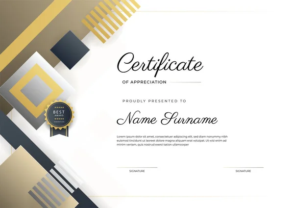 Moderno Elegante Certificado Negro Marrón Plantilla Logro Con Insignia Oro — Vector de stock