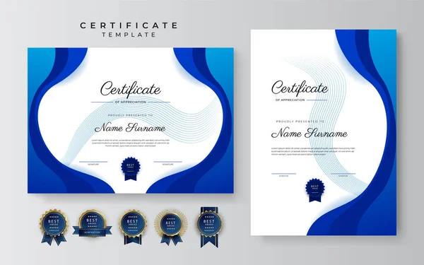 Modèle Moderne Élégant Certificat Bleu Réalisation Avec Badge Bordure Conçu — Image vectorielle
