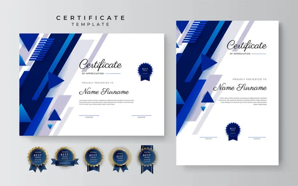 Современный Элегантный Синий Сертификат Достижения Шаблон Золотым Значком Границы Предназначен — стоковый вектор