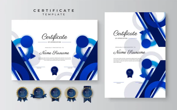 Modern Elegant Blauw Certificaat Van Prestatie Sjabloon Met Gouden Badge — Stockvector