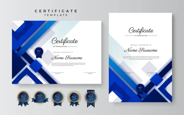 Modèle Moderne Élégant Certificat Bleu Réalisation Avec Badge Bordure Conçu — Image vectorielle