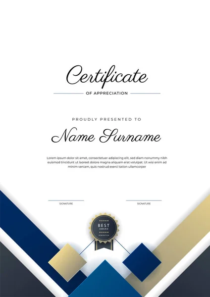 Modern Elegant Blauw Goud Certificaat Van Prestatie Sjabloon Met Gouden — Stockvector