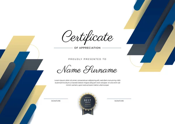 Modern Elegant Blauw Goud Certificaat Van Prestatie Sjabloon Met Gouden — Stockvector