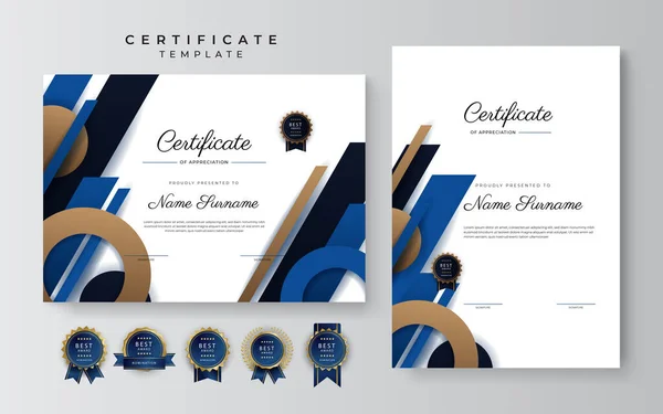 Modern Elegant Blauw Goud Certificaat Van Prestatie Sjabloon Met Gouden — Stockvector