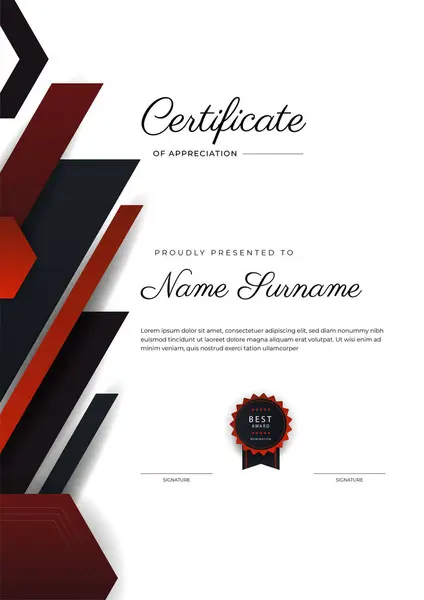 Modern Elegant Black Red Certificate Achievement Template Gold Badge Border — Stock Vector