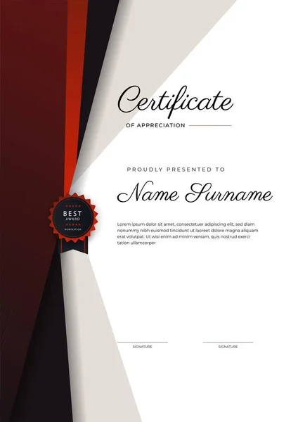 Modern Elegant Black Red Certificate Achievement Template Gold Badge Border — Stock Vector