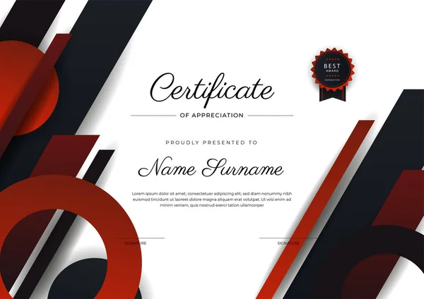 Modern Elegant Black Red Certificate Achievement Template Gold Badge Border — Stock Vector