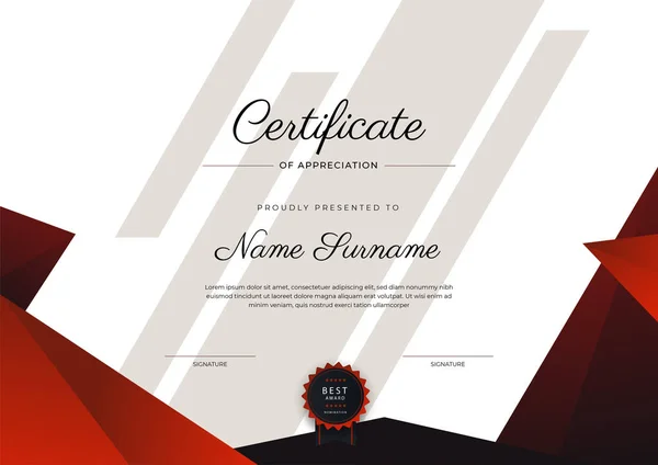 Moderno Elegante Certificado Negro Rojo Plantilla Logro Con Insignia Oro — Archivo Imágenes Vectoriales