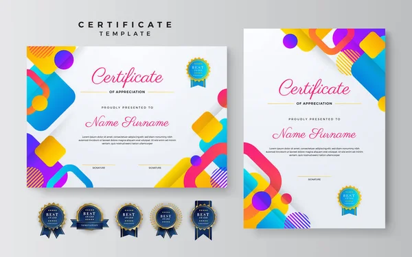 Achievement Certificate Design Badges Seals Award Vector Template — Stock Vector