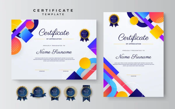 Achievement Certificate Design Badges Seals Award Vector Template — Stock Vector