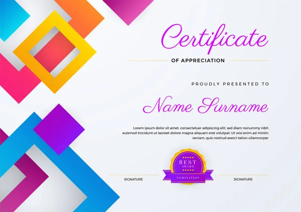 Modern Abstract Met Kleurrijk Element Certificaat Ontwerp Sjabloon Kan Worden — Stockvector