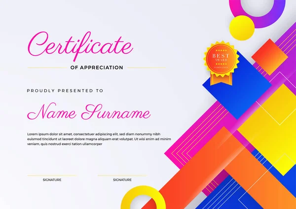 Modern Premium Colorful Blue Yellow Red Pink Purple Certificate Template — Stock Vector