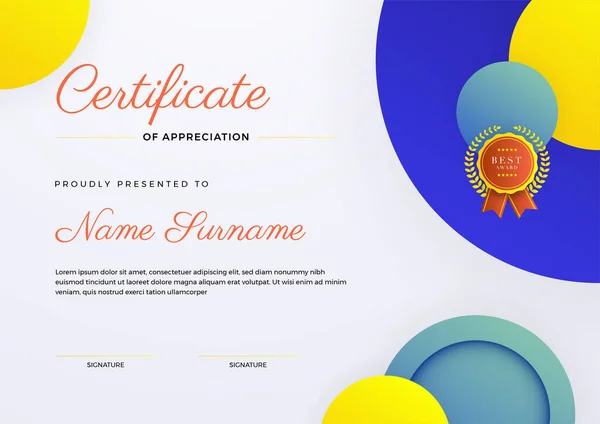 Moderne Premium Coloré Bleu Jaune Rouge Rose Violet Modèle Certificat — Image vectorielle