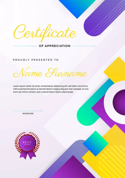 Certificate Appreciation Template Colorful Blue Red Orange Color Clean Modern — Stock Vector