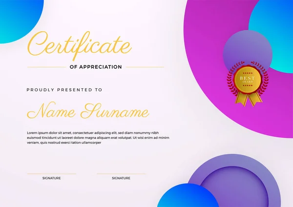 Certificate Appreciation Template Colorful Blue Red Orange Color Clean Modern — Stock Vector