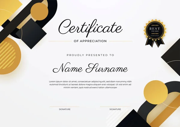 Современный Элегантный Черный Коричневый Сертификат Достижения Шаблон Золотым Значком Границы — стоковый вектор