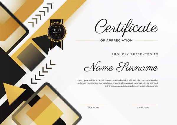 Modèle Moderne Élégant Certificat Réussite Noir Marron Avec Badge Bordure — Image vectorielle