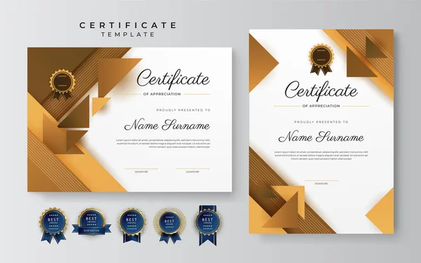 Moderno Elegante Certificado Negro Marrón Plantilla Logro Con Insignia Oro — Archivo Imágenes Vectoriales