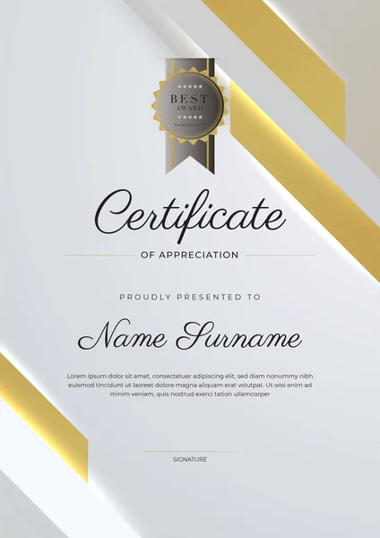 Moderní Elegantní Stříbrný Béžový Certifikát Dosažení Šablony Zlatým Odznakem Okrajem — Stockový vektor