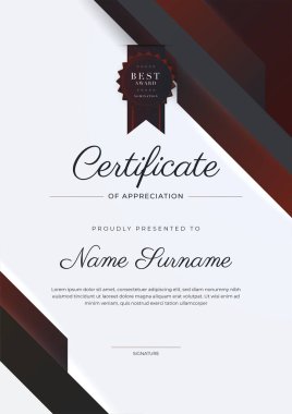 Altın rozetli ve sınırlı modern siyah-kırmızı başarı şablonu. Diploma, ödül, iş, üniversite, okul ve şirket için tasarlandı..
