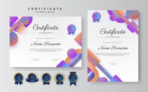 Modèle Moderne Élégant Violet Violet Certificat Réalisation Avec Badge Bordure — Image vectorielle