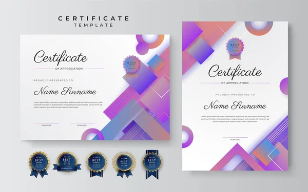 Modèle Moderne Élégant Violet Violet Certificat Réalisation Avec Badge Bordure — Image vectorielle