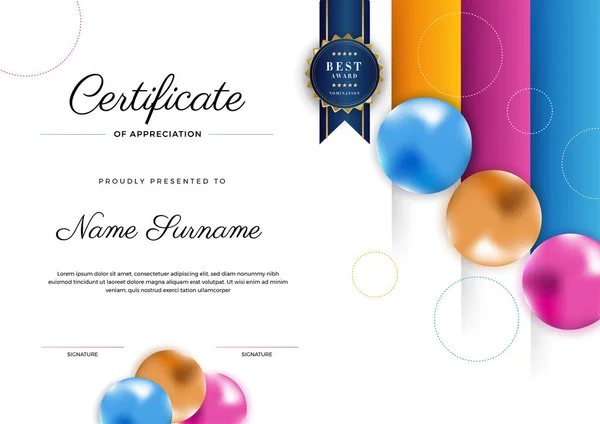 Appreciation Achievement Certificate Template Design Background Suit Business Award Corporate — Stock Vector