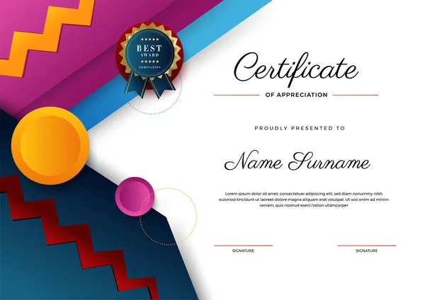 Wertschätzung Und Achievement Certificate Template Design Hintergrund Anzug Für Wirtschaftspreis — Stockvektor
