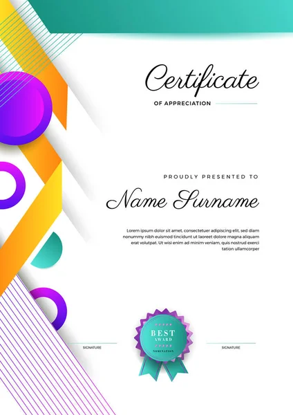 Elemento Realista Plantilla Diseño Certificado Colorido Abstracto — Archivo Imágenes Vectoriales