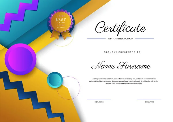 Realistisch Element Abstract Kleurrijk Certificaat Ontwerp Sjabloon — Stockvector