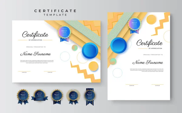 Modern Elegant Colorful Certificate Achievement Template Gold Badge Border Designed — Stock Vector