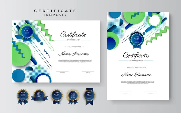 Modern Elegant Blue Green Certificate Achievement Template Gold Badge Border — Stock Vector