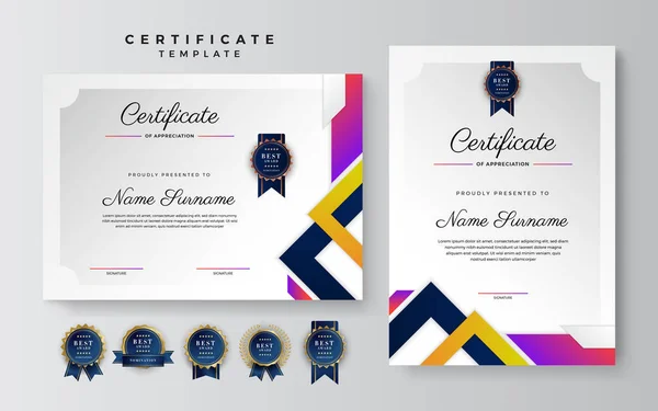 Modern Certificaat Template Ontwerp Kleurrijke Vorm Met Schaduwcertificaat Ontwerp Sjabloon — Stockvector