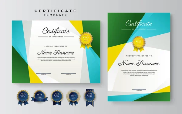 Szablon Certyfikatu Eleganckich Kolorach Zielony Różowy Fioletowy Czarny Niebieski Certyfikat — Wektor stockowy