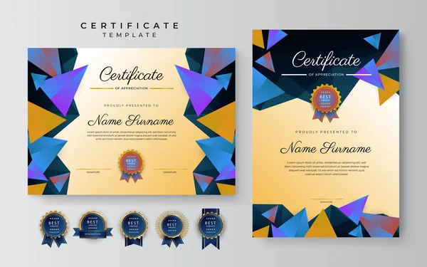 Altın Rozetli Sınırlı Modern Mavi Kahverengi Başarı Sertifikası Diploma Ödül — Stok Vektör