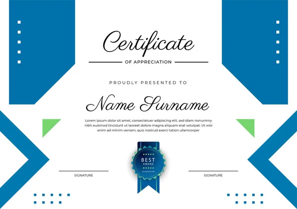 Modern Elegant Blue Green Certificate Achievement Template Gold Badge Border — Stock Vector