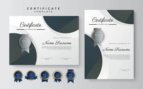 Современный Элегантный Черный Серый Коричневый Сертификат Достижения Шаблон Золотым Значком — стоковый вектор