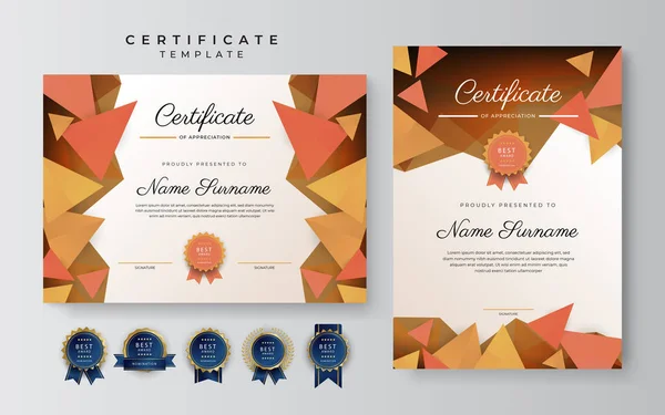 Moderno Certificado Naranja Elegante Plantilla Logro Con Insignia Oro Borde — Archivo Imágenes Vectoriales