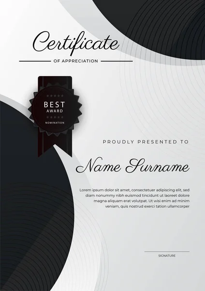 Modèle Moderne Élégant Certificat Réussite Noir Rouge Avec Badge Bordure — Image vectorielle