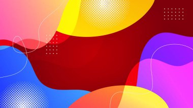 Modern renkli akış posteri. Mavi arkaplanda dalga sıvısı şekli. Tasarım projen için sanat tasarımı. Vektör illüstrasyonu