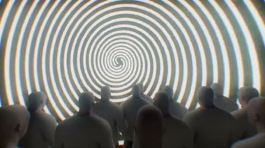 Beyni yıkanmış adamlar hipnotik spirale bakıyor.