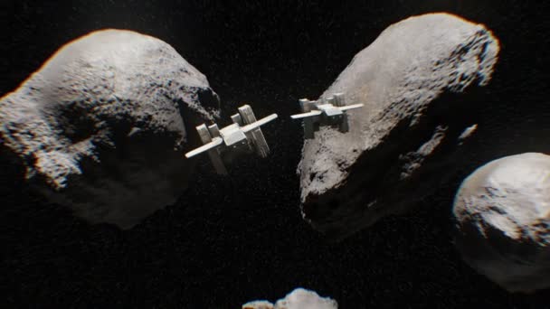 Ruimteschip jagers vliegen voorbij in de ruimte — Stockvideo