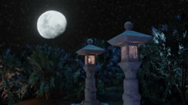 Japon taş feneri geceleyin