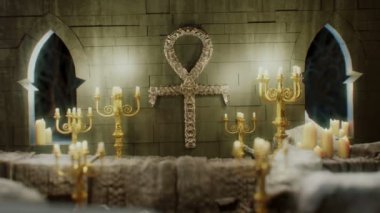 Golden ankh concept in a temple