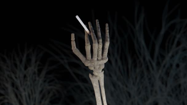 Szkieletowa Dłoń Trzymająca Papierosa — Wideo stockowe