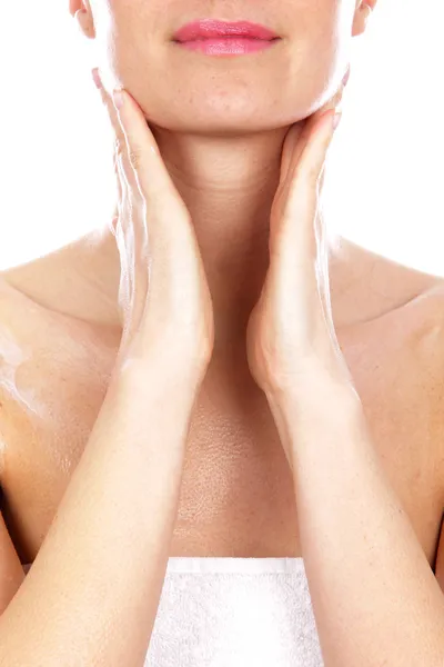 Young Woman Applying Body Cream — Stock Photo, Image