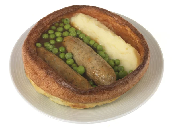 Sausage and Mash with Yorkshire Pudding — Stock Photo, Image