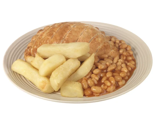 Cornish Pasty with Chips and Baked Beans — Stock Photo, Image