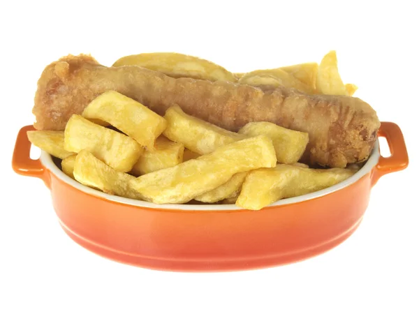 Battered Sausage and Chips — Stock Photo, Image